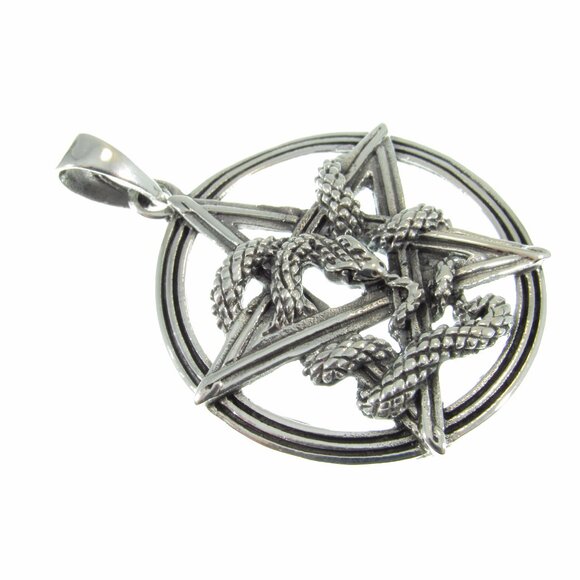 Solid 925 Sterling Silver Ouroboros Snake Pentacle Pendant, Serpent Pentagram - Picture 5 of 8